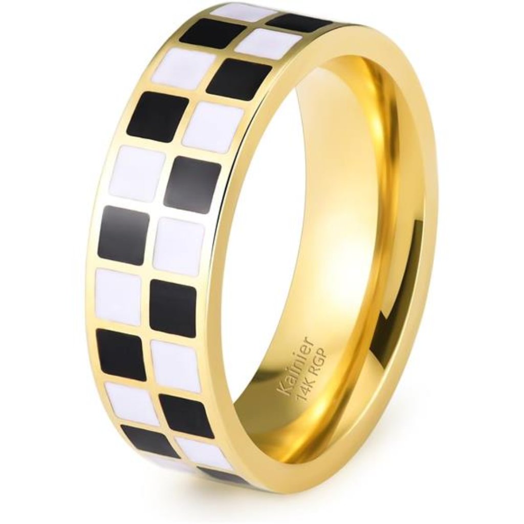 6mm 14k Gold Plated Rings Polished Checkerboard Bands Knuckle Statement Trendy